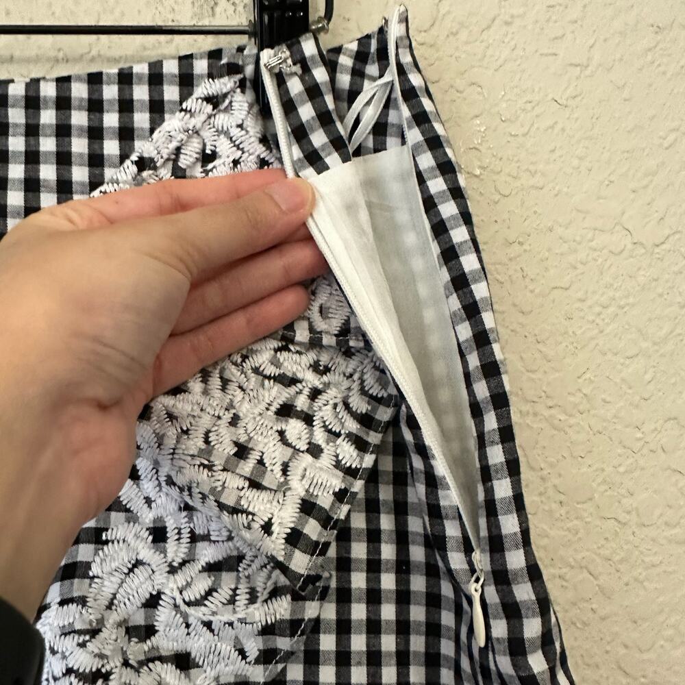 J.MARIE Mini Skirt Black White Gingham Lined Ruffled Faux Wrap Cotton - Picture 5 of 9